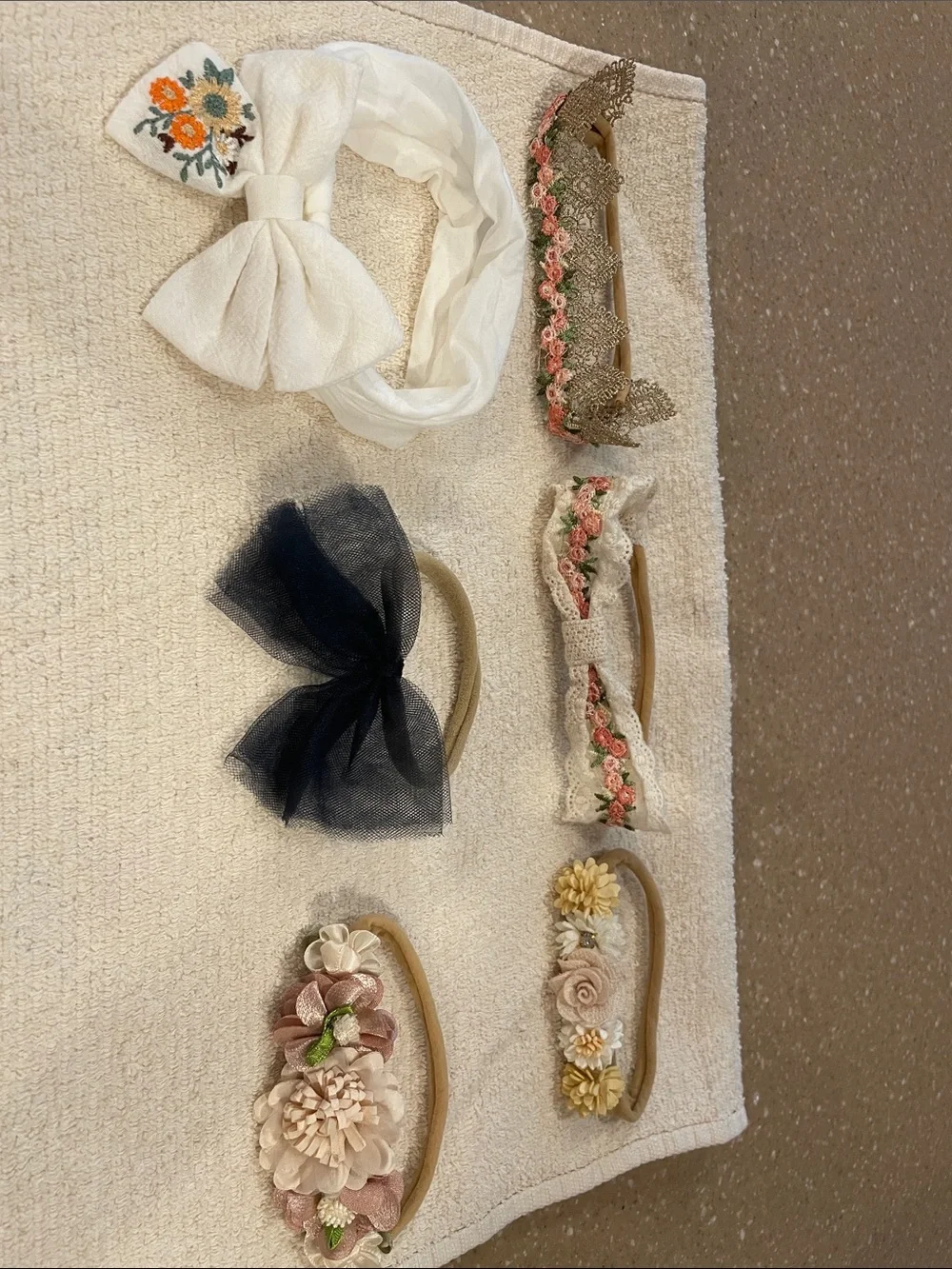 Baby Girl Floral and Bow Headband Set – Cream, Pink,Navy and White